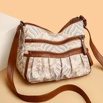 Винтажная мягкая кожаная сумка-мессенджер с принтом в стиле пэчворк, женская сумка через плечо большой вместимости, сумка для мамы 1060-1