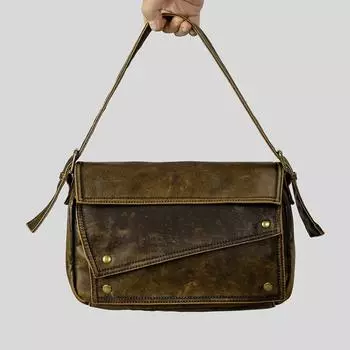 Винтажная мягкая кожаная сумка-раскладушка через плечо женская геометрическая сумка-подушка большой вместимости сумка через плечо мотоциклетная сумка хаки