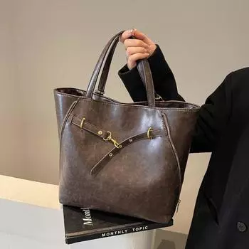 Винтажная мягкая кожаная сумка-тоут женская сумка для поездок на работу через плечо большой вместимости сумка подмышкой чёрный