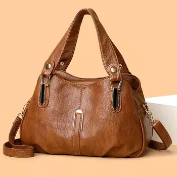 Винтажная мягкая кожаная сумка женская многослойная сумка через плечо большой емкости для поездок на работу чёрный