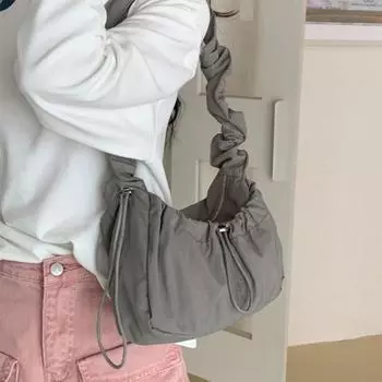 Винтажная мятая сумка через плечо для женщин, простая, универсальная, для поездок на работу, модная брендовая, высококачественная, со шнурком, сумка подмышкой чёрный