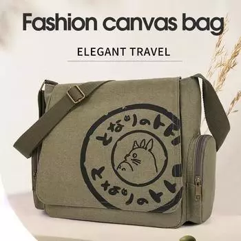 Винтажная мультяшная женская холщовая сумка-мессенджер большой емкости, женская сумка на плечо 40*28*11cm чёрный