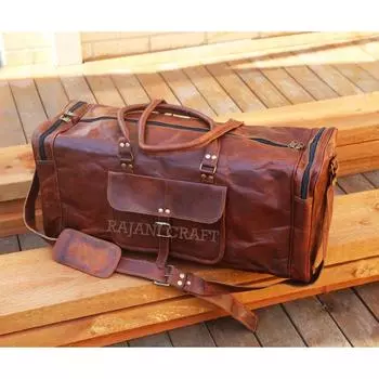 Винтажная мужская большая спортивная сумка из натуральной кожи для выходных, багаж ручной работы для спортзала 24 X 10 X 9 коричневый