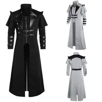 Винтажная мужская длинная куртка в стиле стимпанк в готическом стиле, Тренч, пальто в стиле ретро, средневековый рыцарь-воин, пальто, мужское длинное пальто Виктории, большие размеры S чёрный