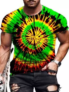 Винтажная мужская футболка 3D Tie Dye Летняя классическая повседневная футболка с круглым вырезом и коротким рукавом Модный свободный топ с коротким рукавом S синий