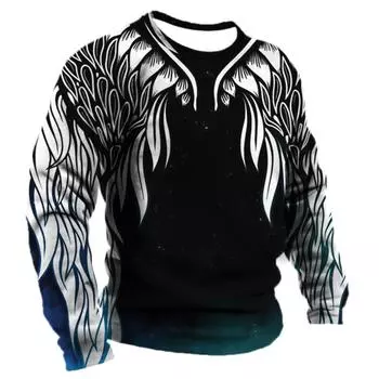 Винтажная мужская футболка, блузка с крыльями, Harajuku, топы с длинными рукавами и принтом викингов, хлопковая мужская футболка, уличная свободная футболка, повседневная одежда XL