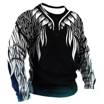 Винтажная мужская футболка, блузка с крыльями, Harajuku, топы с длинными рукавами и принтом викингов, хлопковая мужская футболка, уличная свободная футболка, повседневная одежда XL