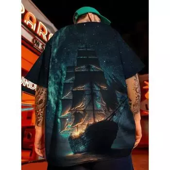 Винтажная мужская футболка, хлопковая повседневная футболка с короткими рукавами, 3D-принт, футболка большого размера, мужская одежда, летние футболки, рубашка для мужчин L