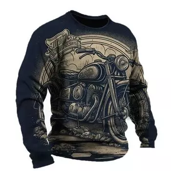 Винтажная мужская футболка, хлопковые футболки с длинными рукавами и принтом мотоцикла, одежда с 3D принтом, уличная графика в стиле Харадзюку, большие размеры XXXL