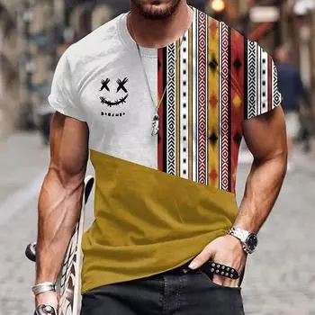 Винтажная мужская футболка с 3d этническим принтом и коротким рукавом, модная футболка для мужчин, летние повседневные топы с круглым вырезом, мужская одежда оверсайз S