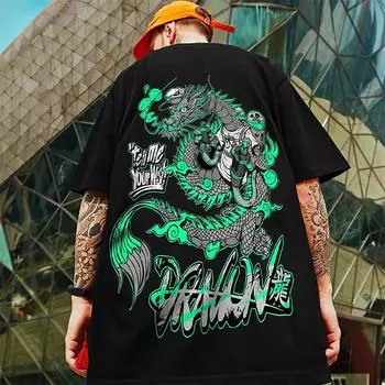 Винтажная мужская футболка с 3d принтом дракона, Мужская футболка с коротким рукавом, уличная трендовая мужская одежда, футболки в стиле хип-хоп, свободные топы S