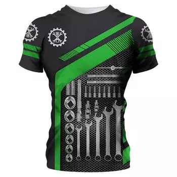 Винтажная мужская футболка с 3D принтом механического инструмента, обычная уличная одежда с короткими рукавами, футболки, топы, мужская одежда XXS
