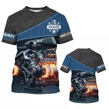 Винтажная мужская футболка с 3D принтом механического инструмента, обычная уличная одежда с короткими рукавами, футболки, топы, мужская одежда S