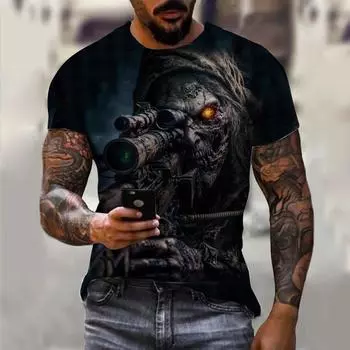 Винтажная мужская футболка с 3d принтом «Скелет-солдат», летняя повседневная футболка с круглым вырезом и короткими рукавами, модные топы большого размера, футболки для мужчин 4XL