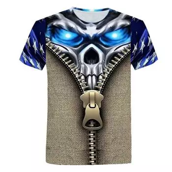 Винтажная Мужская футболка с 3d принтом ужасов и черепом, летняя классическая повседневная мужская футболка с круглым вырезом и коротким рукавом, модные свободные топы большого размера M