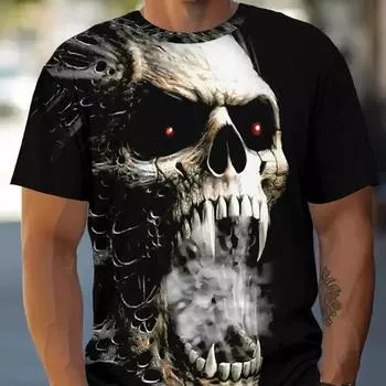 Винтажная Мужская футболка с 3D принтом ужасов и черепом, летняя классическая повседневная мужская футболка с круглым вырезом и коротким рукавом, модные свободные топы большого размера S
