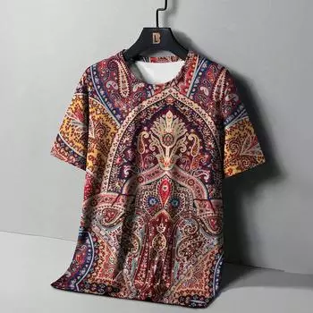 Винтажная мужская футболка с этническим принтом, повседневная, с коротким рукавом, летняя, с круглым вырезом, уличная, свободные футболки, топы, размер XXS-6XL XXS