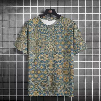 Винтажная мужская футболка с этническим принтом, повседневная, с коротким рукавом, летняя, с круглым вырезом, уличная одежда, большие футболки, топы, мужская одежда, размер XXS-6XL XXS