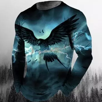 Винтажная мужская футболка с длинным рукавом, футболки с принтом, толстовка с рисунком животного орла, футболки для мужчин, одежда, повседневные топы большого размера 5xl S