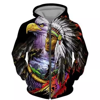 Винтажная мужская футболка с длинным рукавом и волком, толстовка на молнии с 3D принтом, модная куртка, мужская повседневная спортивная мужская одежда большого размера, толстовка XL