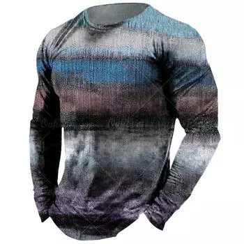 Винтажная мужская футболка с длинным рукавом, лоскутные футболки, топы, клетчатая футболка для мужчин, 3D полосатая принтованная одежда, свободная уличная одежда 5xl S