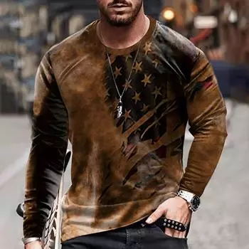 Винтажная мужская футболка с длинным рукавом, осенние топы, узор сломанного флага, 3D-принт, военная футболка, свободная, уличная спортивная одежда, Xs-7Xl S