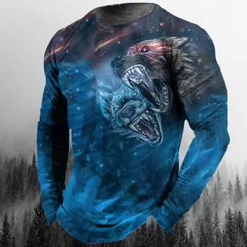 Винтажная мужская футболка с длинным рукавом, топы с принтом животных, футболки с круглым вырезом, 3D футболки со львом/волком для мужчин, осенняя одежда оверсайз свободного кроя S