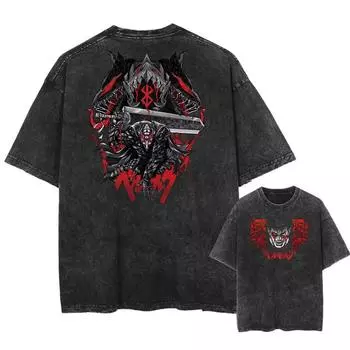 Винтажная мужская футболка с графическим принтом в стиле японского аниме, уличная одежда Харадзюку, выстиранная футболка с коротким рукавом, мужские топы S
