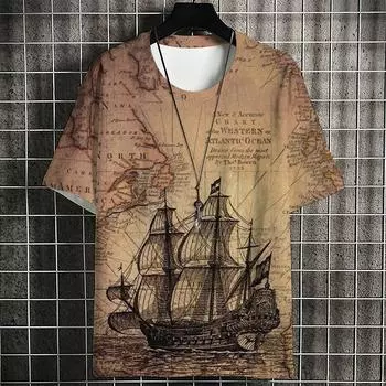 Винтажная мужская футболка с принтом компаса, повседневные топы с коротким рукавом и морским принтом, толстовки для взрослых мужчин, футболки, мужская одежда S