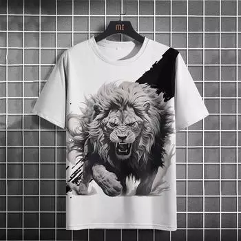 Винтажная мужская футболка с принтом животных 3D Футболки свободного покроя Летняя футболка с коротким рукавом и круглым вырезом Мужская повседневная уличная одежда Топы S