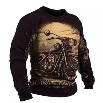 Винтажная мужская футболка с рисунком мотоцикла Футболки с длинным рукавом с 3D-принтом Одежда Графическая уличная мужская одежда больших размеров S