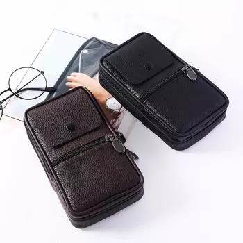 Винтажная мужская кожаная сумка из чистого цвета, сумка через плечо, сумка для монет, сумка для телефона чёрный