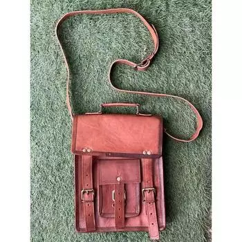 Винтажная мужская новая сумка-портфель ручной работы из козьей кожи с регулируемым плечевым ремнем 11 x 9 x 4 in коричневый