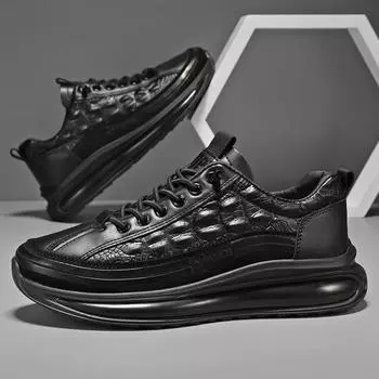 Винтажная мужская обувь с крокодиловым принтом, 2024 г., мужская обувь Hugh на толстой подошве, мужская кожаная обувь 39 чёрный