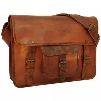 Винтажная мужская офисная сумка через плечо из натуральной козьей кожи для ноутбука 15 X 11 X 4 коричневый