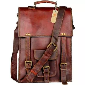 Винтажная мужская сумка через плечо из козьей кожи портфель для ноутбука коричневый 11 x 15 in коричневый