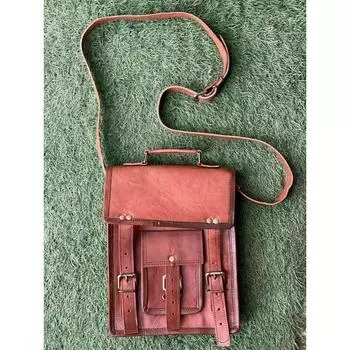 Винтажная мужская сумка через плечо из козьей кожи портфель для ноутбука коричневый 9 x 11 x 3 in коричневый