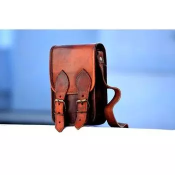 Винтажная мужская сумка через плечо из натуральной кожи, мобильная сумка через плечо 7 x 5 x 3 in коричневый