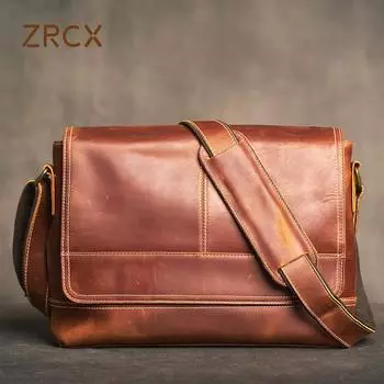 Винтажная мужская сумка через плечо из натуральной кожи, повседневная классическая сумка через плечо, трендовая сумка-мессенджер большой емкости для 10,5-дюймового Ipad коричневый