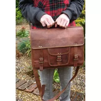 Винтажная мужская сумка через плечо из натуральной кожи, ретро-портфель, сумка-портфель 13 x 10 x 4 in коричневый