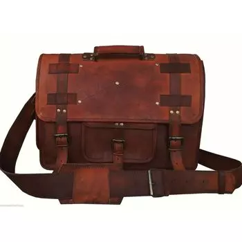Винтажная мужская сумка через плечо из натуральной кожи для ноутбука Satchel S 13 x 10 x 4 in коричневый