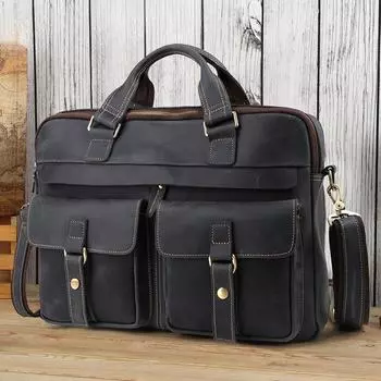 Винтажная мужская сумка из коровьей кожи Mad Horse Commuter Computer Bag из натуральной кожи Premium Business Briefcase Mens Bag темно-серого