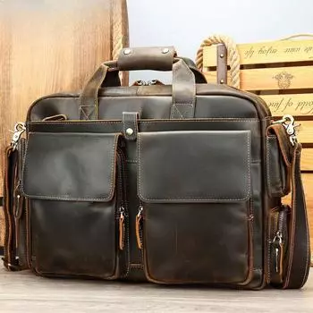 Винтажная мужская сумка из натуральной кожи, водонепроницаемый верхний слой из высококачественной кожи, портфель на одно плечо из кожи Crazy Horse кофейный