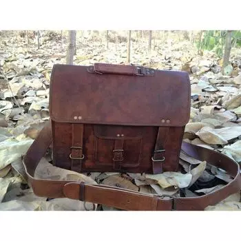 Винтажная мужская сумка, кожаная сумка через плечо, школьная сумка S, портфель для ноутбука 10X13X3 коричневый