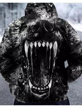 Винтажная мужская толстовка с капюшоном 3D-принт с клыками животных, топы, осенняя толстовка с капюшоном с длинным рукавом и принтом животных, модная мужская верхняя одежда свободного покроя, уличная одежда S