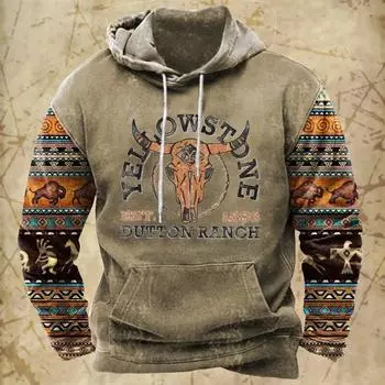 Винтажная мужская толстовка с капюшоном, модная уличная одежда, большие классические толстовки с принтом коровьего черепа, осенний пуловер с длинными рукавами 2XL