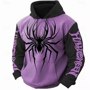 Винтажная мужская толстовка с капюшоном, осенняя мода, уличная одежда, свитшоты с длинным рукавом и принтом паука, мужские топы, свободная мужская толстовка с капюшоном S