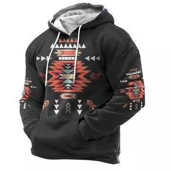 Винтажная мужская толстовка с капюшоном с 3D этническим принтом, зимняя мужская одежда, уличный дизайнер, осенний топ с длинным рукавом, свободные пуловеры, толстовки S