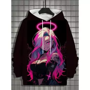 Винтажная мужская толстовка с капюшоном с 3D-принтом, топы с изображением мультяшной девушки, толстовка с длинным рукавом, модная мужская футболка свободного покроя, уличные футболки 2XL