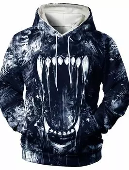 Винтажная мужская толстовка с капюшоном с 3D-принтом и клыками животных, осенняя толстовка с капюшоном с длинным рукавом и принтом животных, модная мужская верхняя одежда свободного покроя S